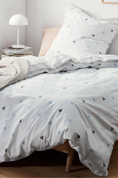 Tchibo Single Reversible Percale Duvet Set 135 x 200 cm, White Combo