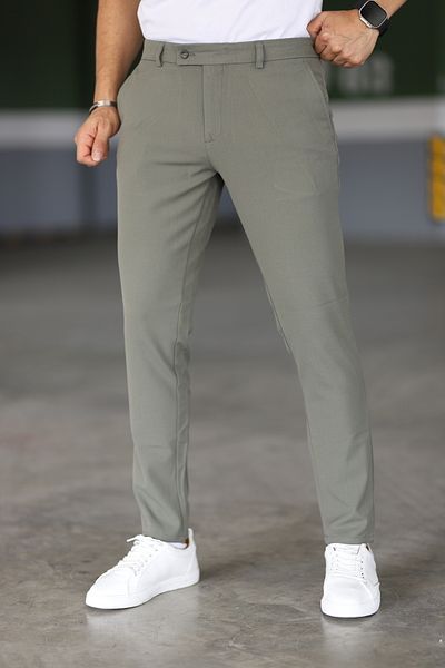 Mamlay Men's Green Color Italian Cut Quality Flexible Lycra Ankle Length Slimfit Fabric Trousers