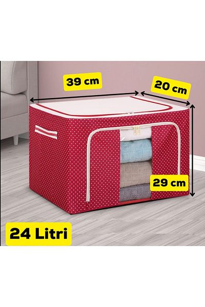 Flippy Cutie De Depozitare 24 L, Panza 40x30x20 Cm, Cadru Metalic, Baza Plastic, Imprimeu Buline, Rosu