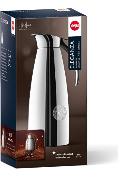 emsa Eleganza 1L Stainless Steel Vacuum Flask – Dishwasher Safe, 12h Hot & 24h Cold Retention