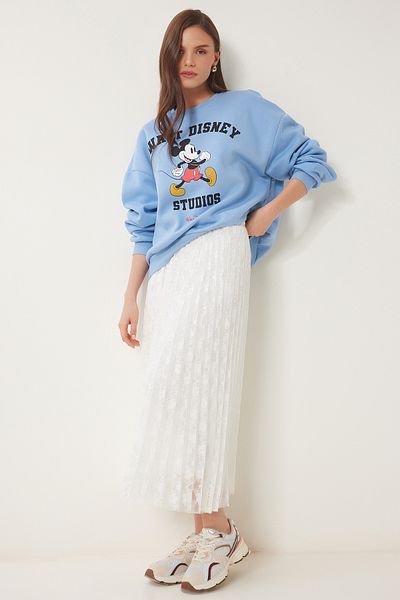 Lovelyİstanbul Lacy Pleated Midi Knitted Skirt Ecru Lhc0012