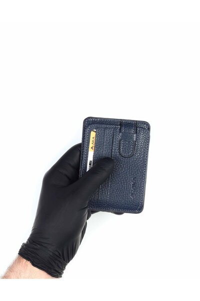 Aka Deri Leather Navy Blue Card Holder Wallet 050 17