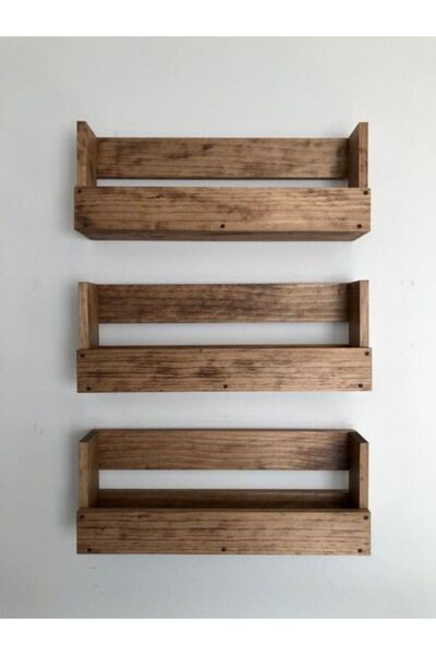 Timber'sTeam Fiora 3'lü Ahşap Duvar Rafı
