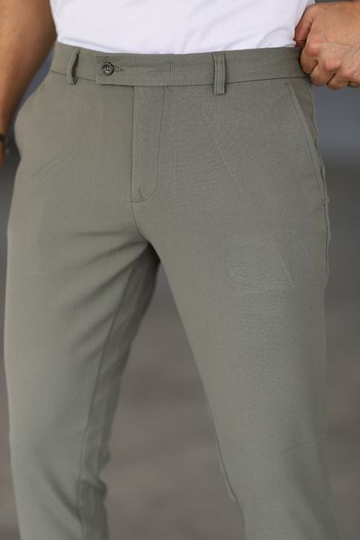 Mamlay Men's Green Color Italian Cut Quality Flexible Lycra Ankle Length Slimfit Fabric Trousers