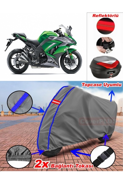 CoverPlus Blue Stitched Gray Kawasaki Z 1000 Sx Tarpaulin Topcase Rear Bag Co...