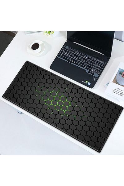 zola Mouse pad, rubberized for gaming, anti-slip, honeycomb pattern, 80 x 30 cm, black/green