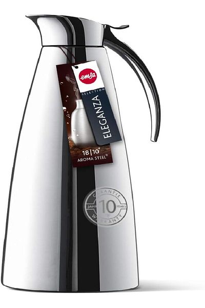 emsa Eleganza 1L Stainless Steel Vacuum Flask – Dishwasher Safe, 12h Hot & 24h Cold Retention
