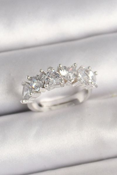 Clariss Brass Silver Color Zircon Stone Heart Model Adjustable Women's Ring