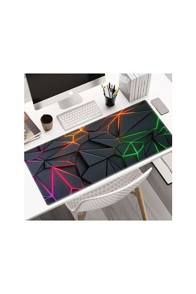 zola Mouse pad, rubberized, anti-slip, abstract 3D pattern, 90 x 40 cm, black/multicolor