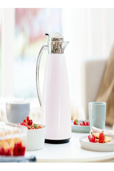 emsa Campo 1L Vacuum Jug, Pastel Rose – ABS Plastic, Glass Liner, Leak-Proof, Quick-Tip Closure