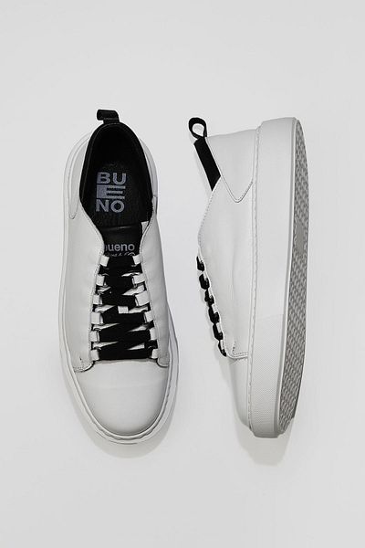 Bueno Shoes Ανδρικά Αθλητικά Παπούτσια Λευκό Μαύρο Δερμάτινο - 01mu10400