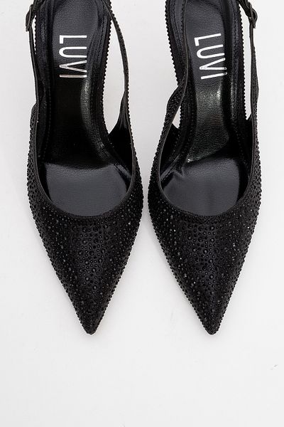 LuviShoes Roya Black Stone Pointed Toe Women's Heeled Shoes