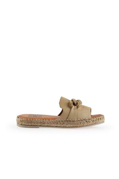 Bueno Shoes Μπεζ δερμάτινες γυναικείες παντόφλες Espadrille - 01ws1821