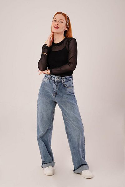 REKA MODA Transparent Black Tulle Basic Blouse
