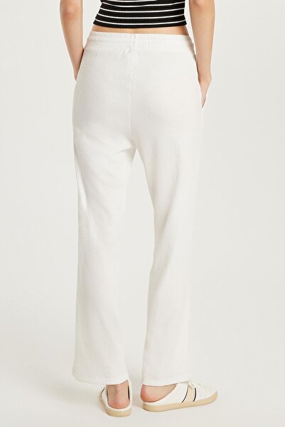 Tudors Women's Regular Fit Elastic Waist Tie High Waist Wide Leg Ecru Trousers