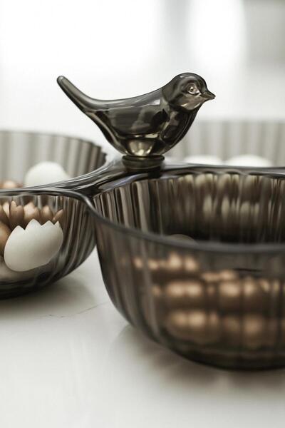 EWs Acrylic Bird Snack Bowl Presentation Sugar Bowl Smoked (Not Glass & Porcelain)