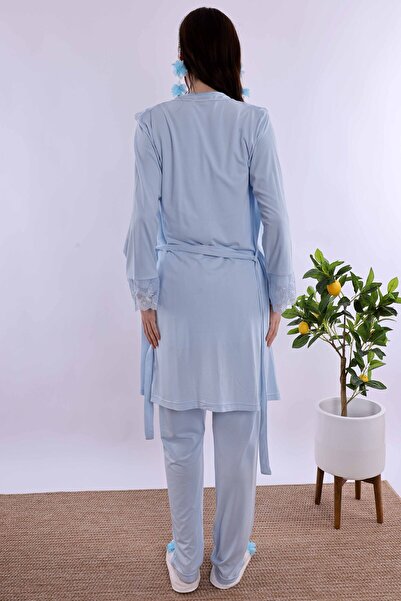 ByLohusa Effortt Mavi Sabahlıklı Hamile Lohusa Pijama Takımı Byl224012