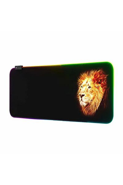 zola Mouse pad, non-slip, rubberized for gaming, lion pattern, RGB lighting, 80x30 cm, black