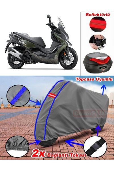 CoverPlus Blue Stitched Gray Kymco Dt X360 Tarpaulin Topcase Rear Bag Compati...