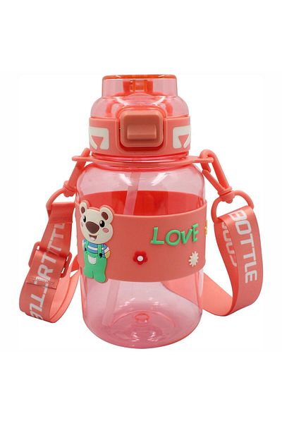 Noki Kids Lockable Lid Water Bottle with Straw and Hanger Teddy Bear 800 ml