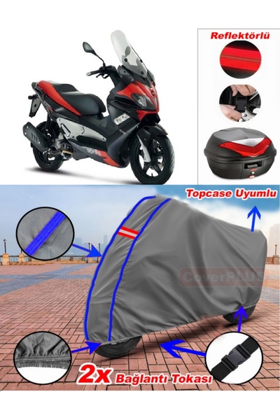 CoverPlus Blue Stitched Gray Aprilia Sr Max 300 ?.E Tarpaulin Topcase Rear Ba...