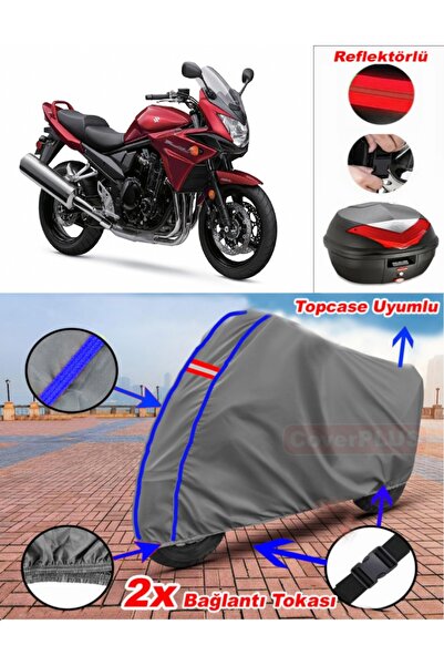 CoverPlus أزرق مخيط رمادي سوزوكي GSF 650 Bandit S قماش القنب Topcase الخلفي ح...