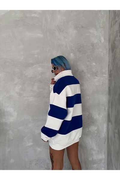 Moda Asmira    Unisex Three Thread Piece Collar Sweatshirt - Blue