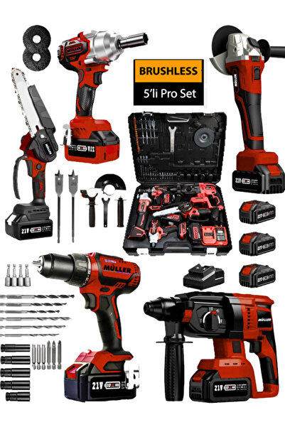 Pro Müller Alman Pro Seri Kömürsüz 5'Lİ Set Kırıcı Delici-Darbeli Matkap-Taşl...