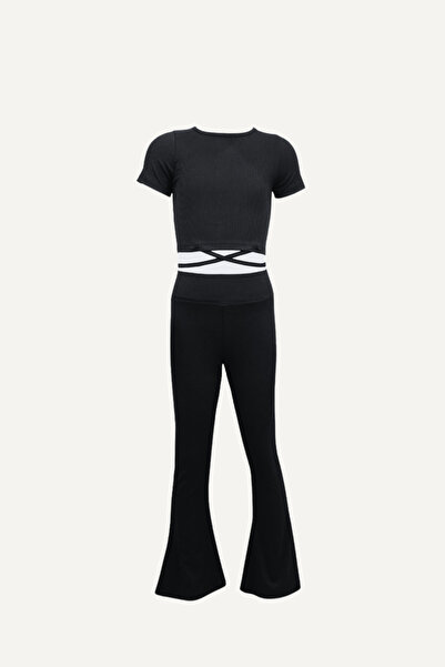 Timi Kids Kratki rukav Skraćeni kroj Visok struk Rebrasto Zvonaste nogavice S...