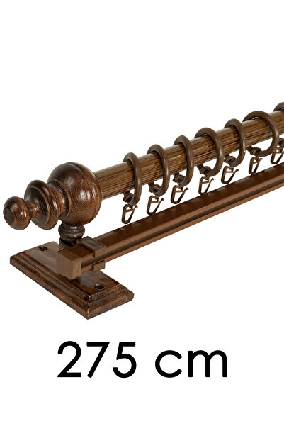 Perdejim Ceviz Ahşap Rustik Perde Askısı - Raylı Rustik Borusu 275 cm.