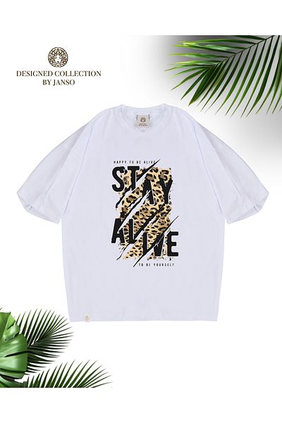 JANSO GROUP -Women Short Sleeve Stay Alife Printed Tshirt Large Size Oversize Cotton Fabric
