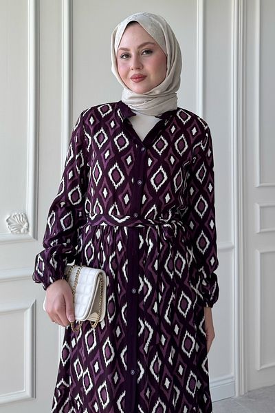 InStyle Μωβ φόρεμα με μοτίβο τριγώνου μαρμάρινο βισκόζη