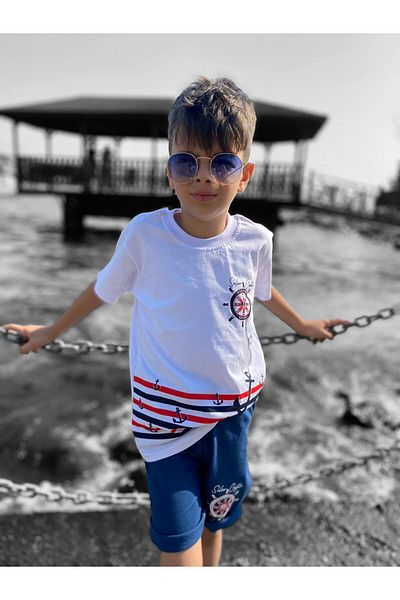 tinitins boy sailor printed short sleeve shorts suit
