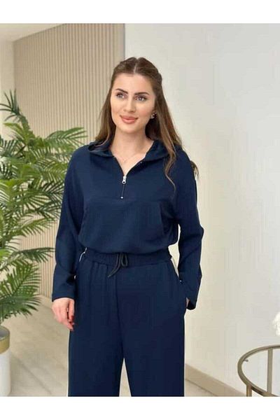 My Blog Navy Blue Hooded Garnished Suit - 8569