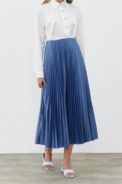 Stil Sepeti Fusta lungă plisată cu talie indigo pentru femei ST- 100078641