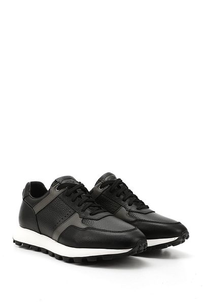 GÖNDERİ(R) Men's Black Lace-Up Genuine Leather Sneakers