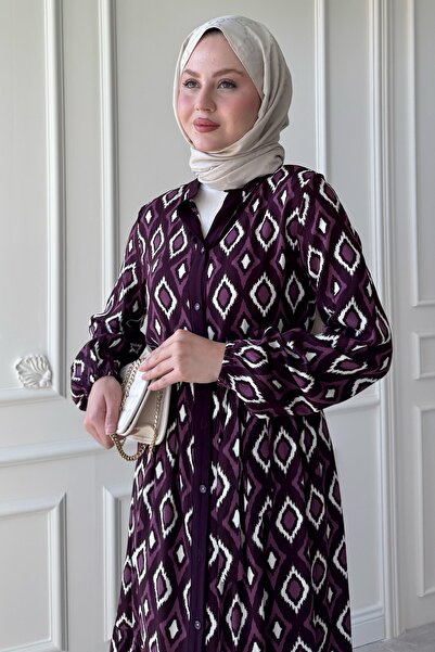 InStyle Rochie mov din viscoză marmorată cu model triunghi