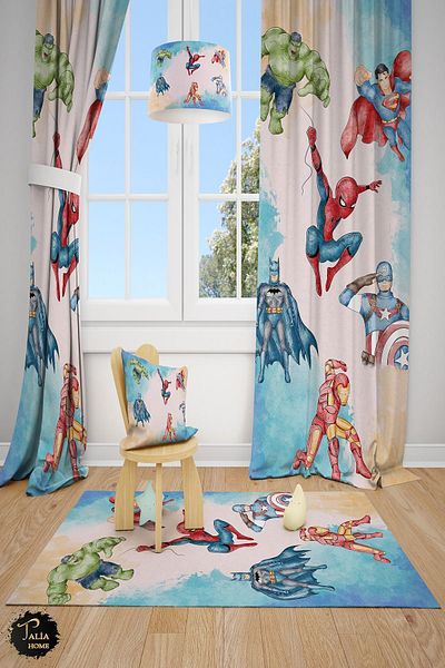 Talia Home Marvel Super Heroes Children's Room 2 Wings Background Curtain TLA-315