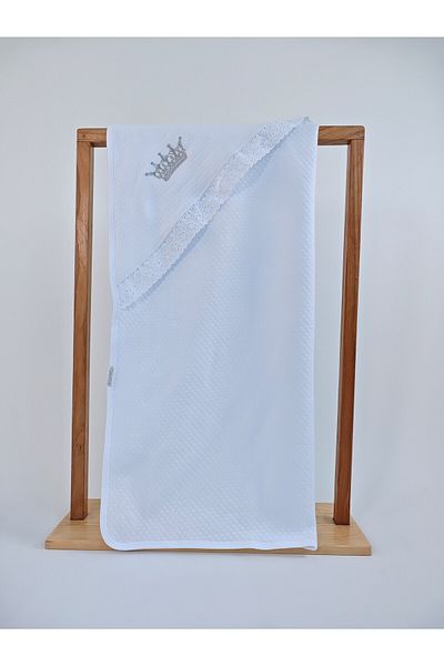 Tomuycuk Ecru 100% Cotton Baby Blanket Quilted Embroidered Girl / Boy Stroller Cover Gift Newborn