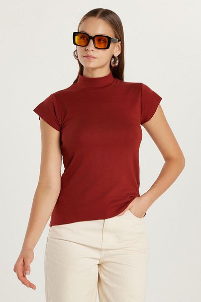 Tudors Γυναικεία Modal Fabric Standard Fit Stand γιακά Μπλούζα από πλακάκι