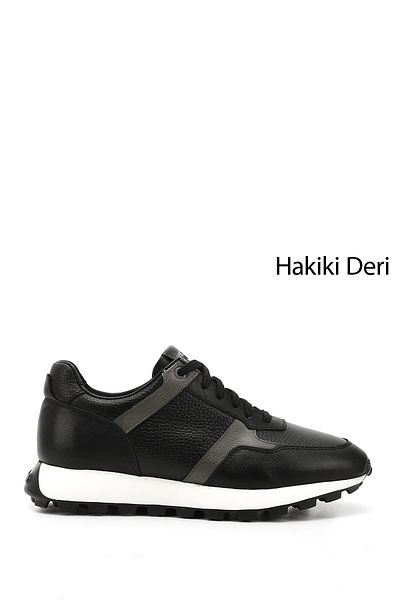 GÖNDERİ(R) Men's Black Lace-Up Genuine Leather Sneakers