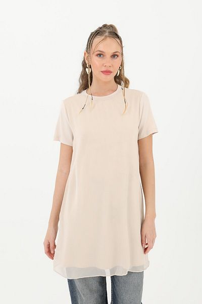 Nisa Luxury Boutique Half Sleeve Front Chiffon Detail Combed Cotton Underwear Tunic 10271