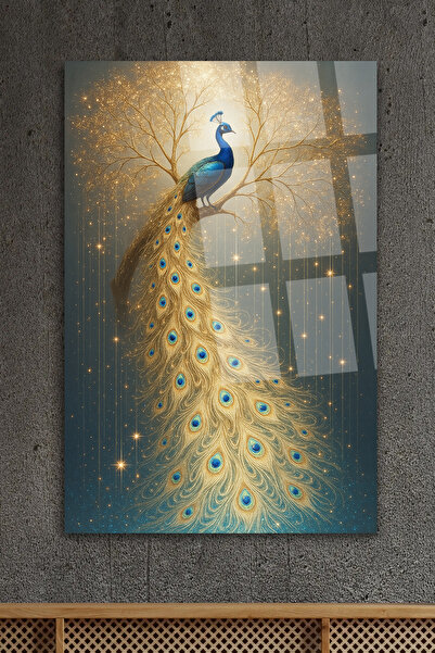 TAULART Harika Tavus Kuşu Tasarımı Modern Cam Tablo – Salon, Yatak Odası, Ofis İçin Şık Duvar Tablosu