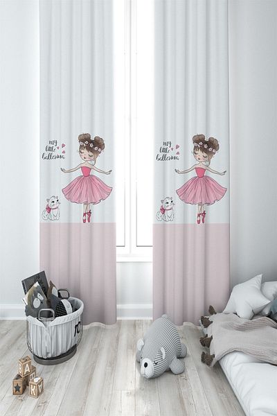 Talia Home Princess Girl's and Baby's Room Background Curtain 2 Wings Tla-005