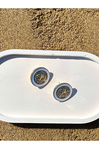 Zerys Jewelry White Enamel Gold Medallion Steel Earrings