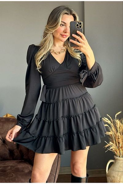 SHUGAA ROCHIE MINI DE VARĂ DE VISCOSĂ, CU DESIGN CU Mâneci, CU GÂTUL ÎN V, CU ROCHIE LA FATA