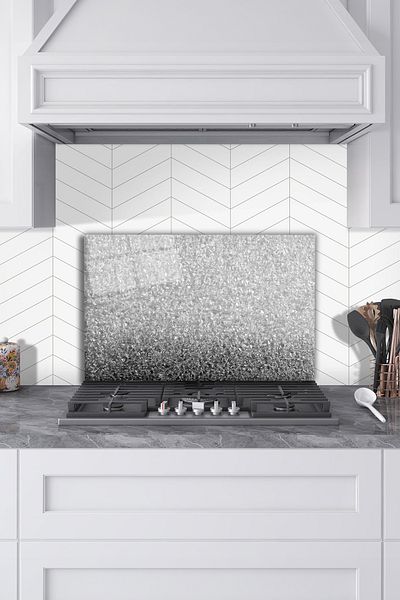 Rosyvien Silver Design Glass Stove Back Protector, Kitchen Built-In and Countertop Protection, Tempered and Rodage