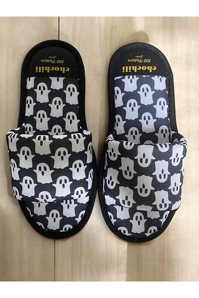 Chochili Unisex Ghost Patterned Open Front Soft Sole House Slippers