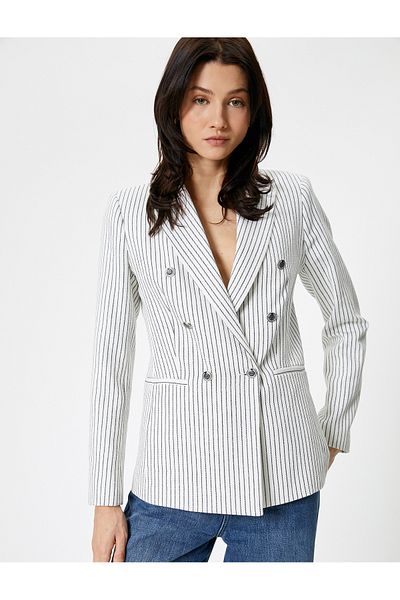 Koton Blazer Jacket Double Breasted Buttoned Flannel Pocket Cotton