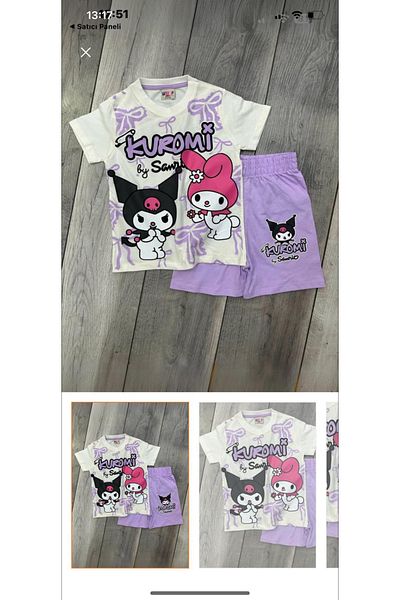 Miss Esilay Boutique Girl's Kuromi Printed Lilac Short-Sleeved Summer Shorts Bottom Top Suit